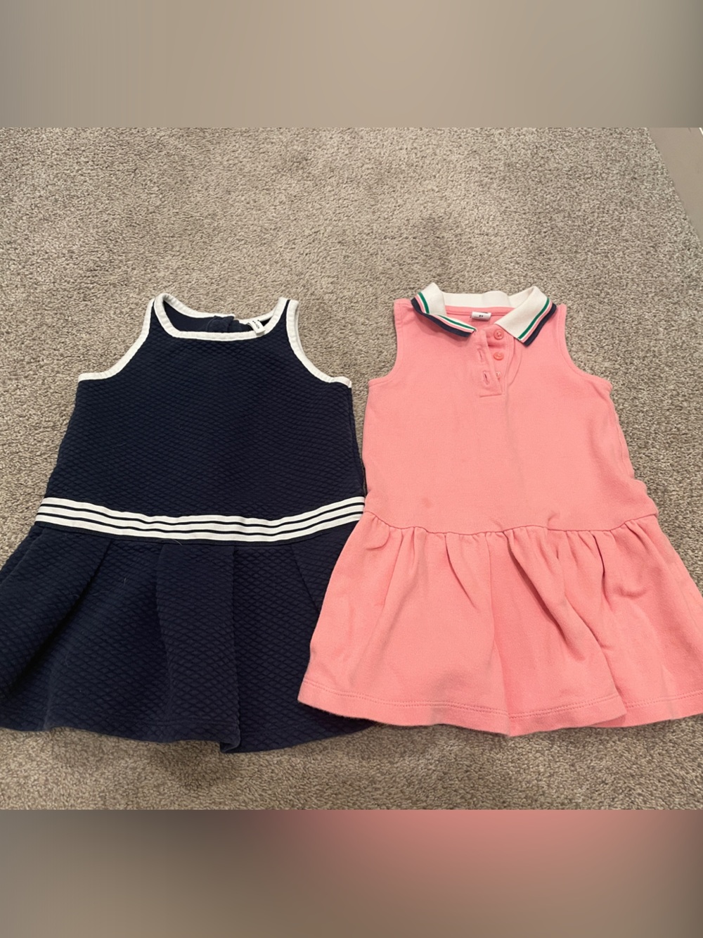 Janie and Jack Dresses: Navy & White/ Pink Sleeveless Knit Dresses